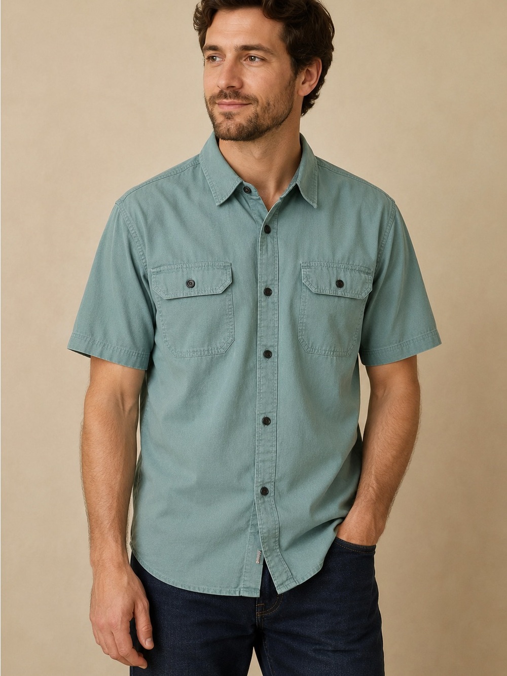 Wrangler Short-Sleeve Button-Down Shirt in Seafoam Green